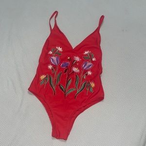 TOPSHOP Red Floral One Piece Swimsuit Size 6